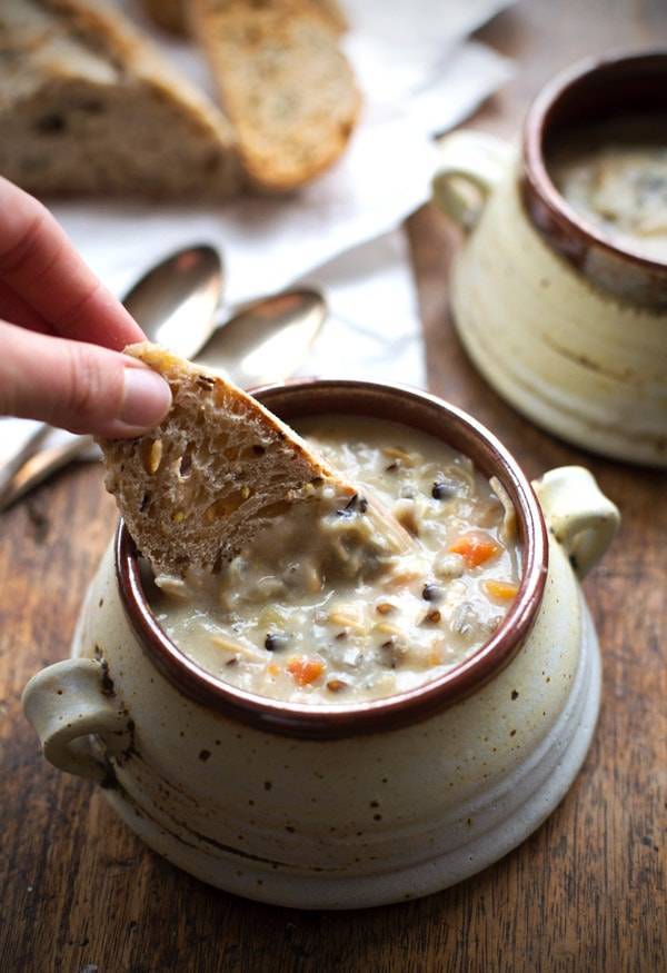 Crockpot Chicken Wild Rice Soup - cozy homemade soup with hardly any prep. | pinchofyum.com