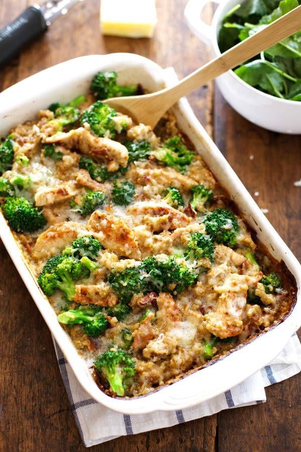 Creamy Chicken Quinoa and Broccoli Casserole - real food meets comfort food. From scratch, quick and easy, 350 calories. | pinchofyum.com