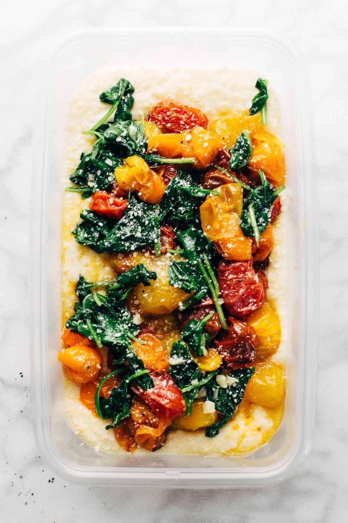 Roasted Tomatoes with Goat Cheese Polenta ♡ an easy vegetarian recipe adaptable to whatever veggies you have on hand. | pinchofyum.com