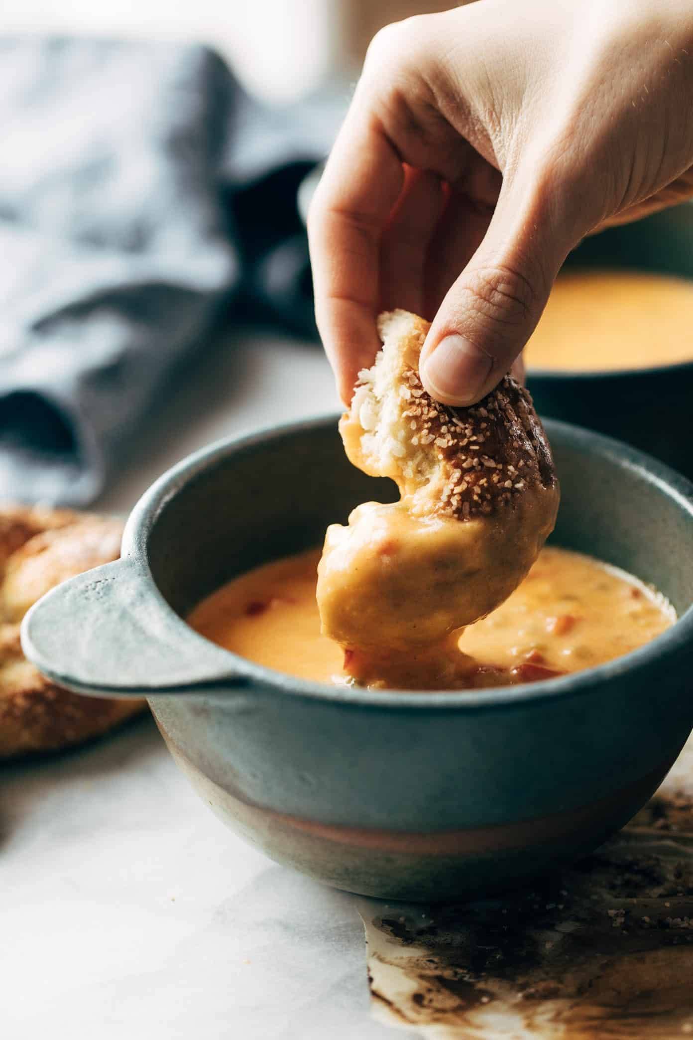 Beer Cheese Soup with Soft Pretzels
