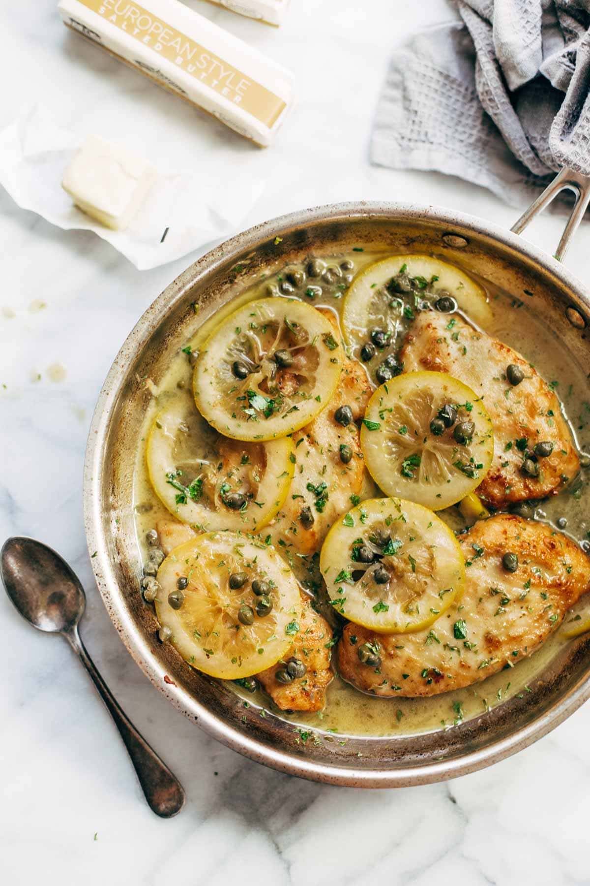 Lemon Chicken Piccata with Grilled Bread Recipe - Pinch of Yum