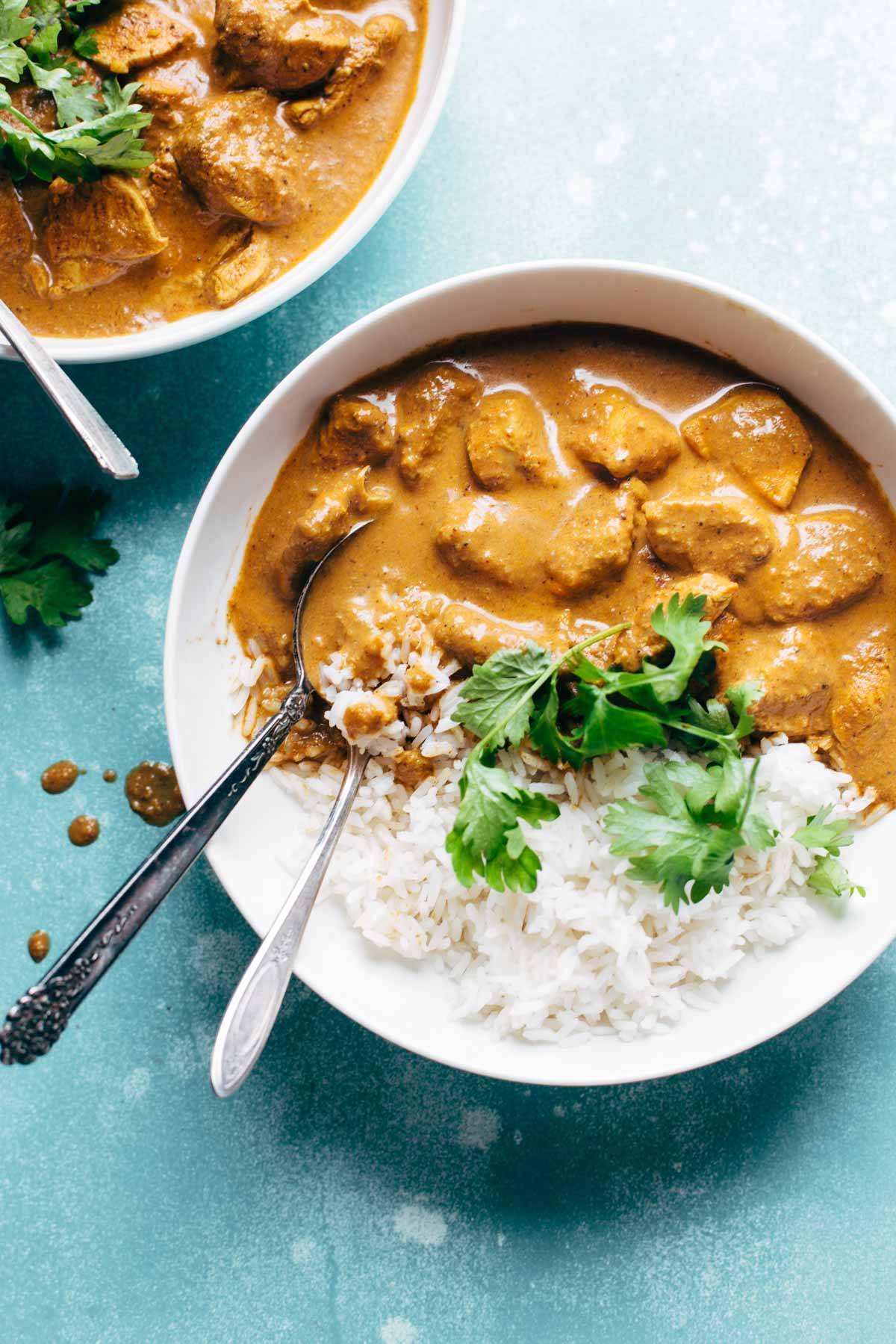 Chicken Tikka Masala in a bowl with rice