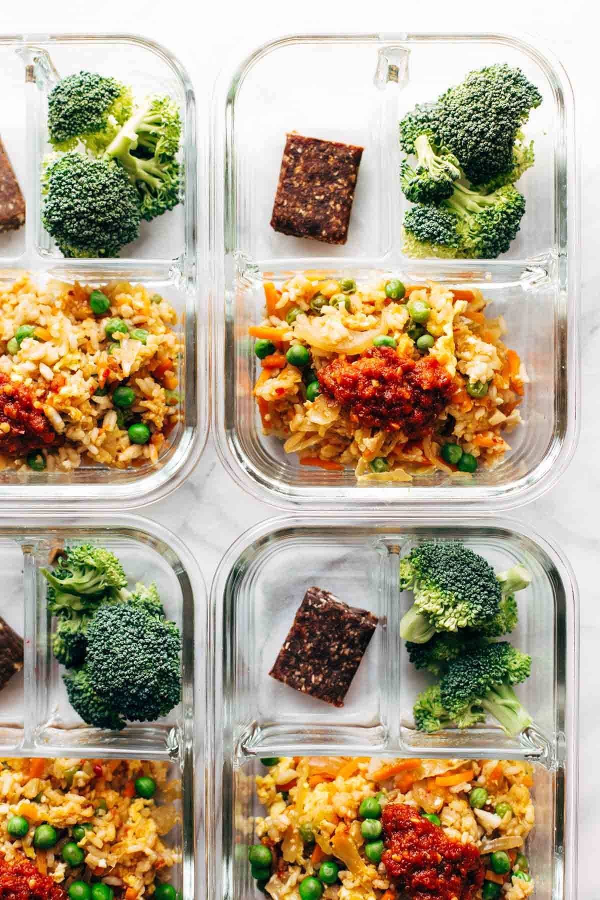 kimchi fried rice in meal prep containers