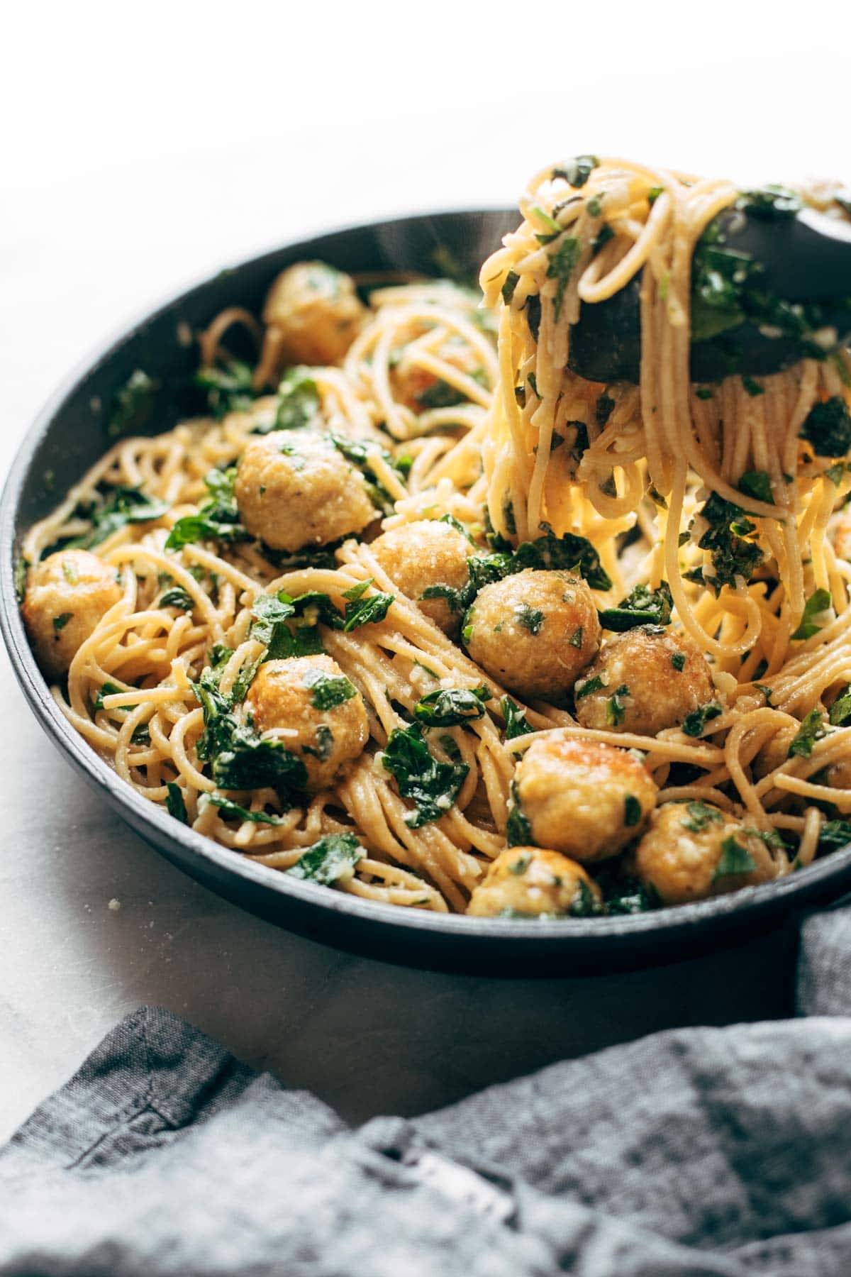 Garlic Herb Spaghetti with Chicken Meatballs